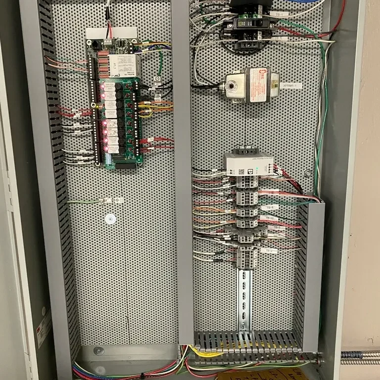 A view of the inside of an electrical box.